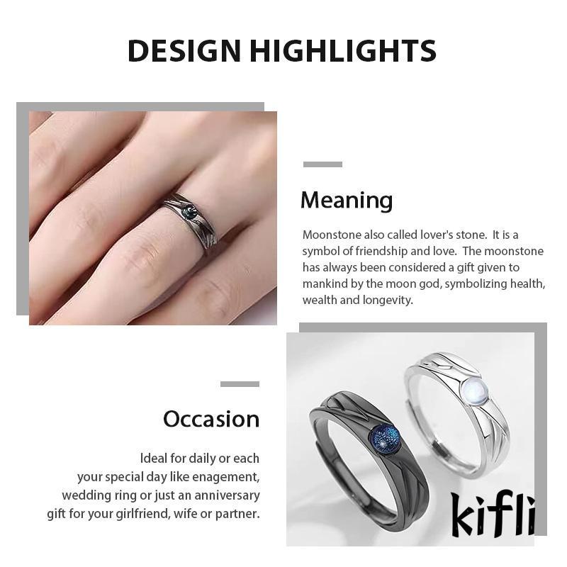 [KD] Cincin Metal Cincin Batu Bulan Sintetis Cincin Adjustable Pasangan Fashion Hitam Putih Berbentuk Bulan