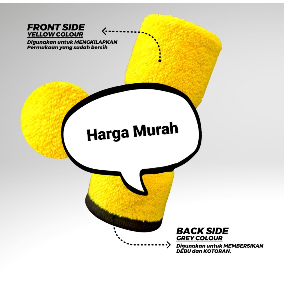 Jamin TEBAL!! Anti Serap Kain lap microfiber Anti lecet lap serbaguna KAIN LAP MOBIL Motor Cycle Bike PREMIUM LEMBUT 2 Sisi Halus Tahan Kuning-Abu Serga Guna Topo tokpo Pembersih Bersih Pem Debu Dust Mudah Cuci Kotoran Cucian Kotor Bersih CLEAN 30 X 30 Cm