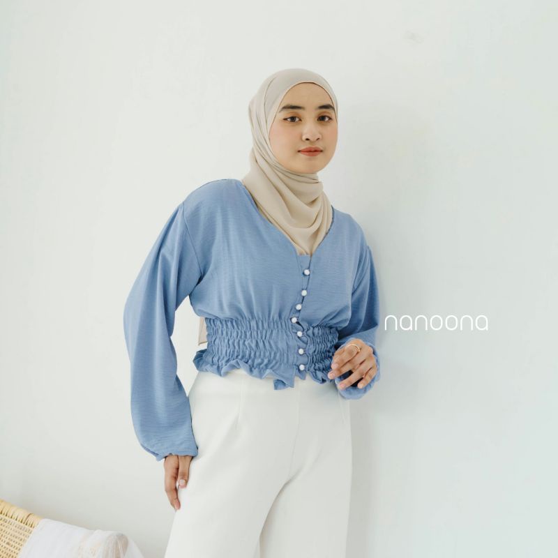 Anami Outer by Nanoona Crop Wanita Crinkle Vneck - Atasan Wanita Kekinian Crop Top - Blouse  Crop Wanita