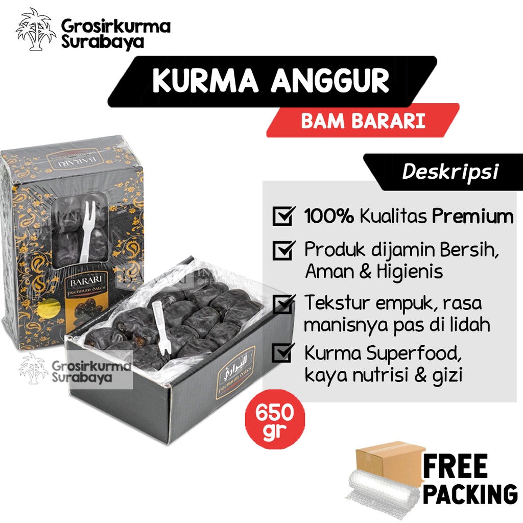 KURMA BAM BARARI 650gr Kemasan Dus Cantik Premium Mazafati Khas Iran Madina Black Diamond Samira