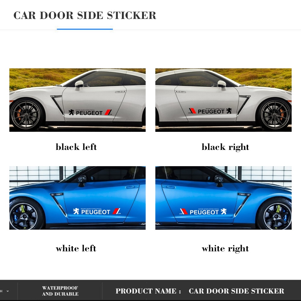 PEUGEOT 2pcs Stiker Sisi Pintu Mobil Stiker Body Decals Logo Mobil Decal Styling Untuk Peugeot308 206 208 3008 508 408 207 406 405 407 2008 5008 306 307 RCZ Aksesoris