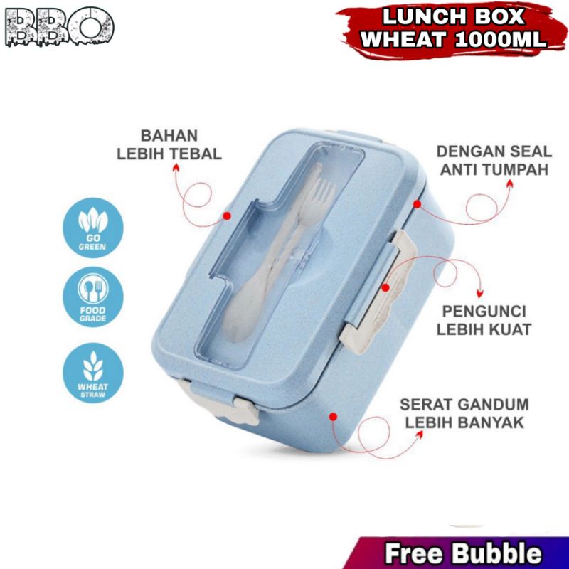 Tempat Kotak Bekal Makan 3 Sekat Lunch Box Jerami Gandum (FREE SENDOK+SUMPIT)