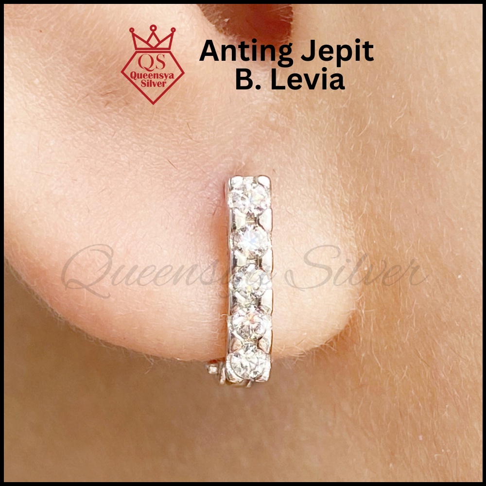 Anting Perak | Anting Jepit Perak | Listring 1 Baris Lapis Emas Livia Queensya Silver