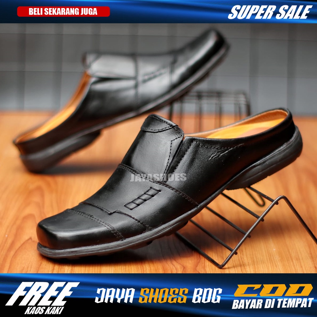 BUSTO Sandal Kulit Pria Original Sendal Slop Pria Casual Hitam Simple Murah Kekinian