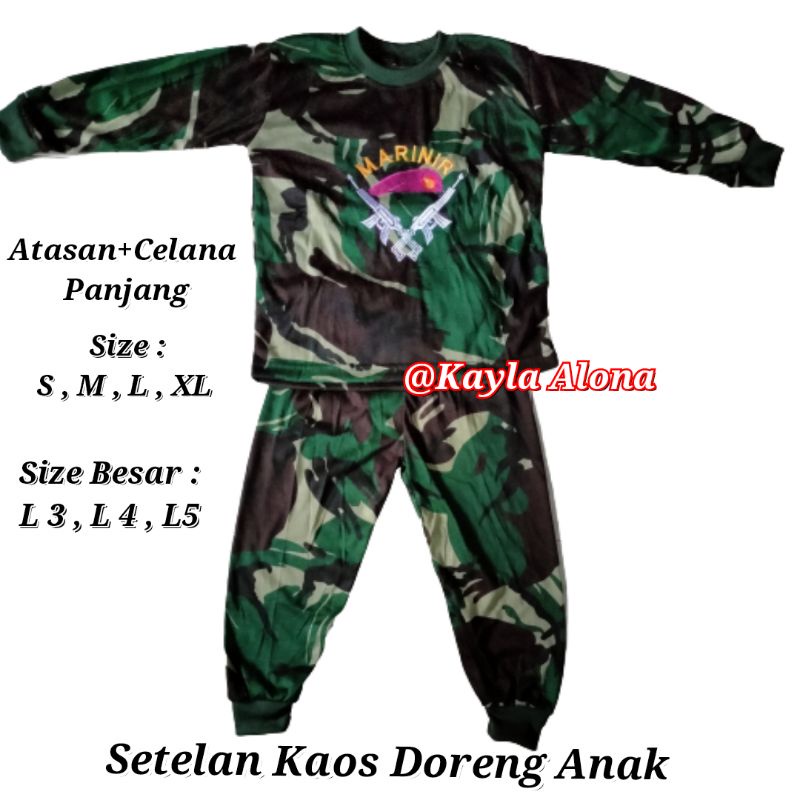 Setelan Kaos+ Celana Doreng Hijau Panjang untuk Anak
