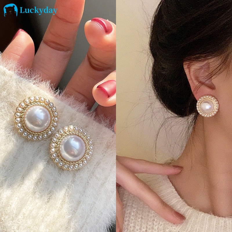 YEEZII Retro Anting Tusuk Mutiara Untuk Wanita Perhiasan Aksesoris Anting Emas Elegan