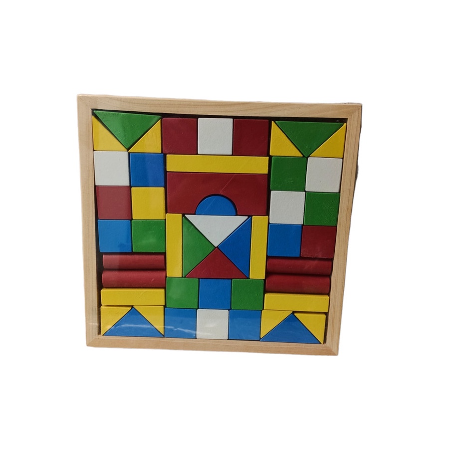 PROMO - Mainan Balok Kayu isi 48pcs Wooden Puzzle BLOCK Susun Rumah Bangunan /mainan edukasi anak /mainan susun bangunan /kado mainan anak