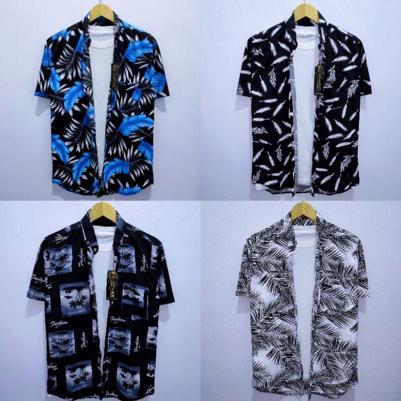 TERBARU KEMEJA Surfing Motif Pria Hem Printing Lengan Pendek Casual Premium