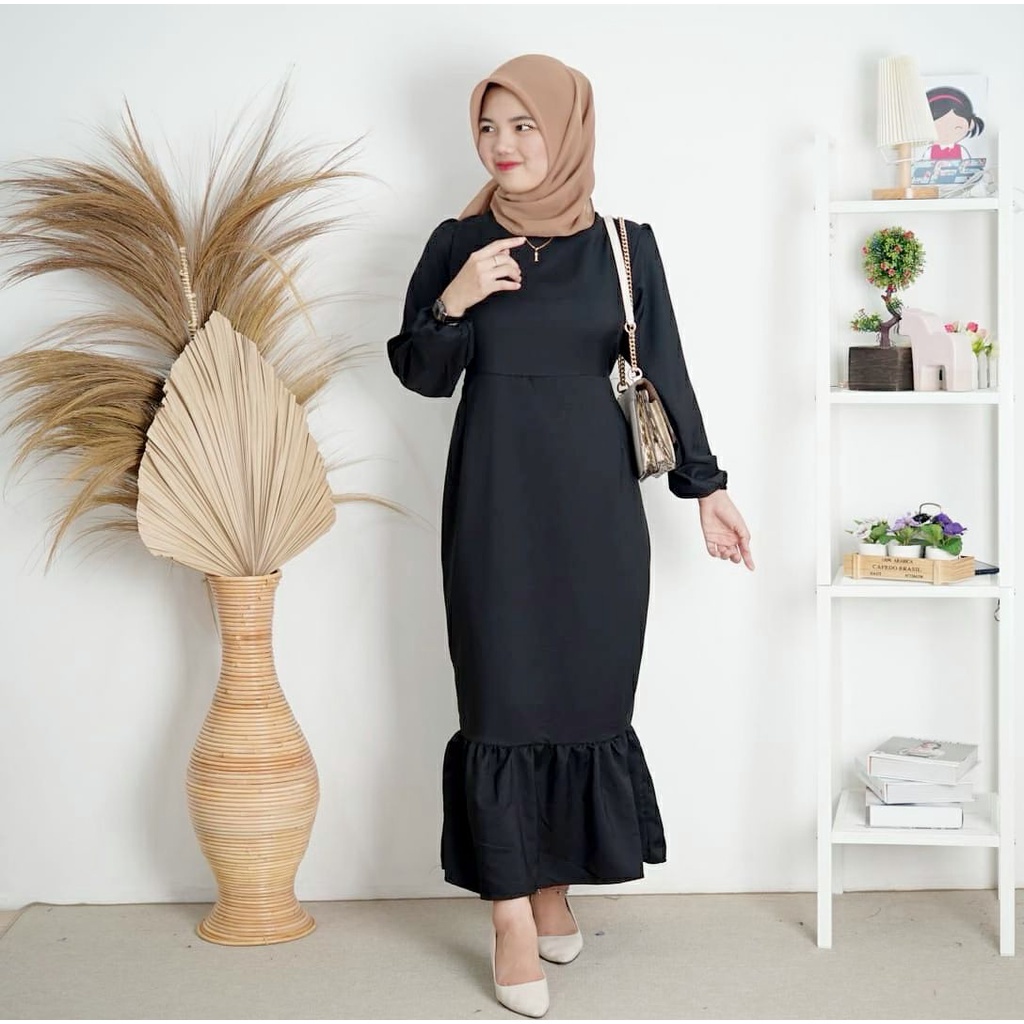 BEFAST - ZFS DRESS LALA / KELLIE SHAKILA DRESS DUYUNG / Longdress Lengan Panjang / Outift Wanita Hijab / Dress Casual Wanita / Pakaian Wanita Formal / Dress Pass Body Trendy / Fashion kekinian Wanita Remaja ABG