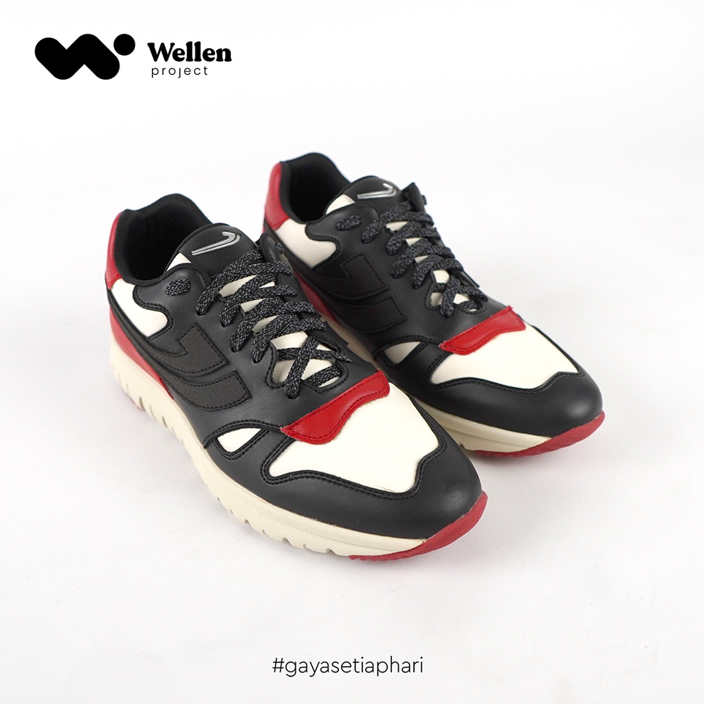WELLEN PROJECT Sepatu Johnson Neutron Black Red / Sneakers Pria Kasual Hitam Merah