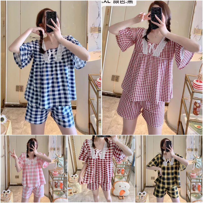 Baju tidur wanita import / stelan hp piyama wanita renda halus