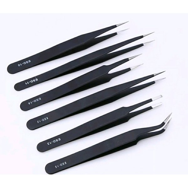 Paket Pinset 6 Fungsi Serbaguna Stainless Steel Anti Static Tweezers