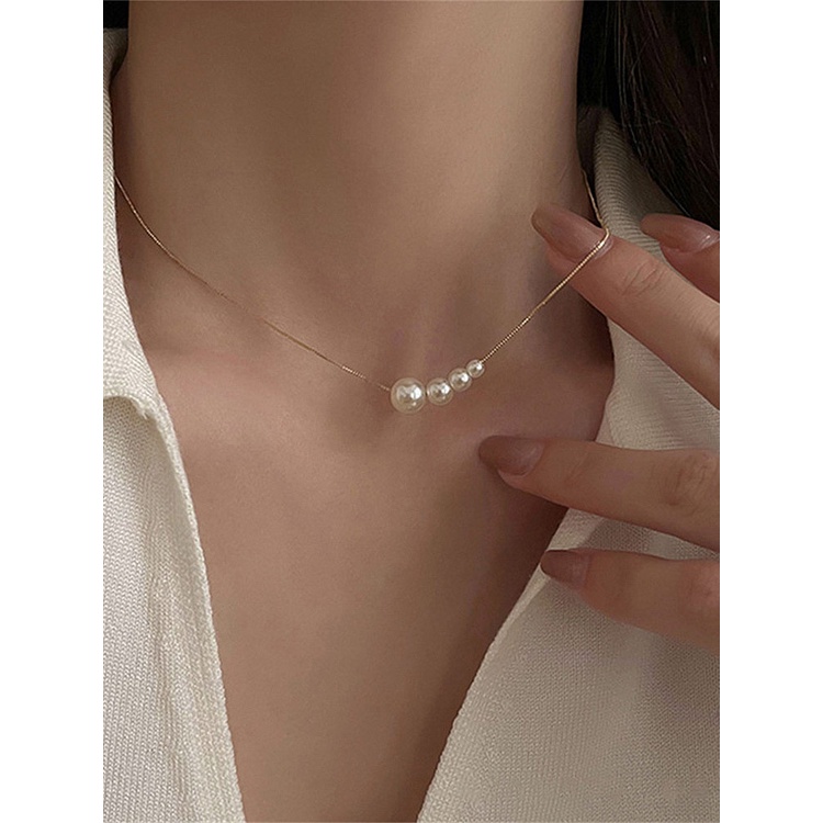 Fancyqube Fashion Baru Empat Mutiara Choker Kalung Gadis Musim Panas Mewah Baroque Mutiara Liontin Rantai Klavikula Untuk Wanita Perhiasan Hadiah