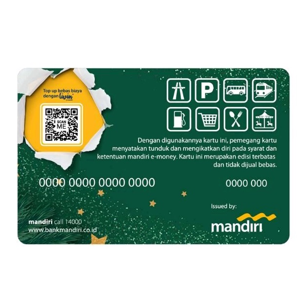 Mandiri eMONEY Edisi NATAL/CHRISTMAS SANTA CLAUSE Green Background ORI /Like Tapcash Flazz eToll or Brizzi