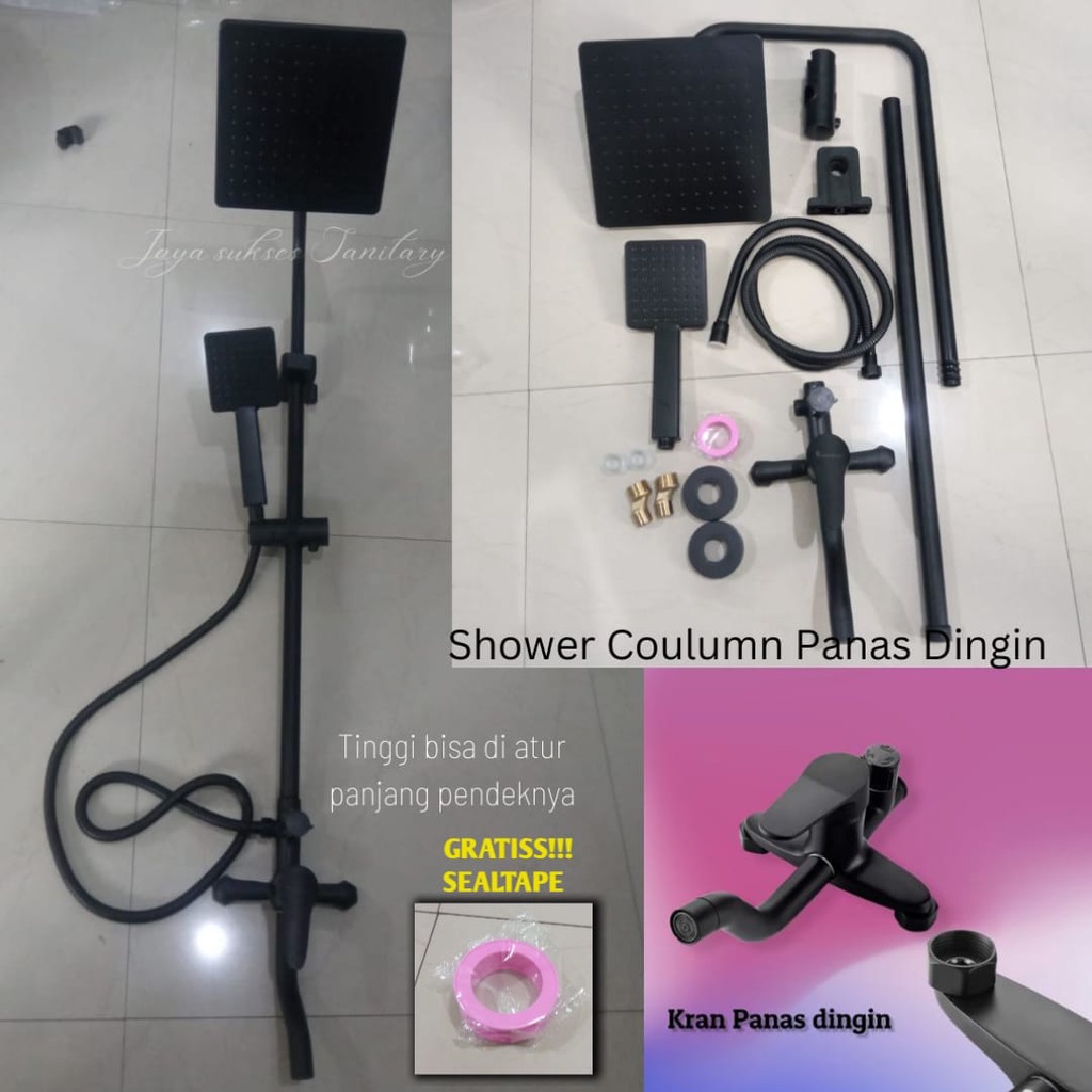 shower tiang coulomn Stainlees SUS 304 set kran panas dingin black hitam PROMO TERMURAH SEPAKET SHOWER