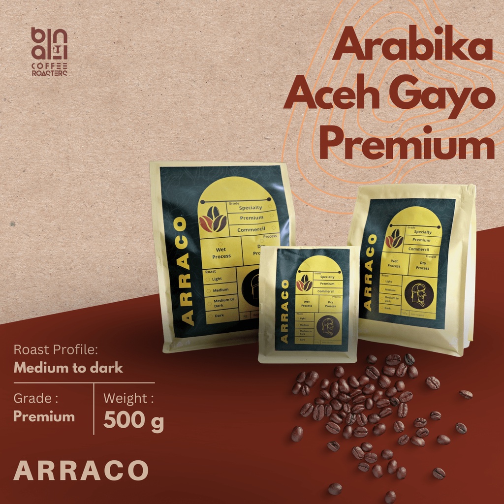 

ARRACO KOPI - Arabika Gayo Premium 500GR Biji / Bubuk | Semi washed - Medium to Dark Roasted