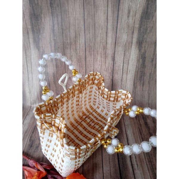 Tas Jali Anyaman Handmade Best Seller Mini Patty Mutiara/ Tas Pesta / Anyaman Custom / Handmade/ Anyaman/ Hampers/ Hajatan/ Belanja/Anyaman Handmade/ termurah/ premium/ tas anyaman plastik / tas jali jali termurah