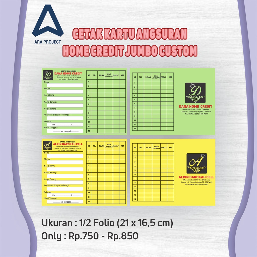 

KARTU ANGSURAN HOME KREDIT JUMBO 21x16,5CM