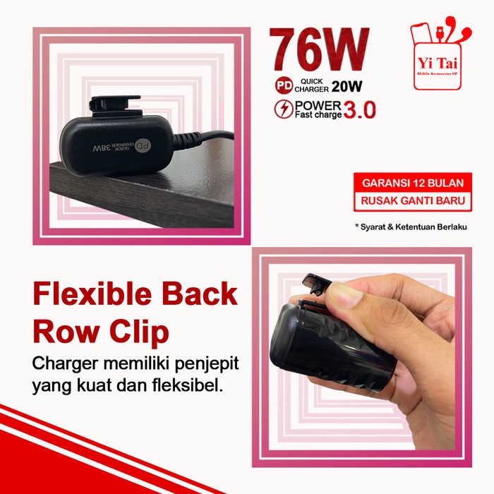 CAR CHARGER YITAI 76W 4 PORT USB 1.8M PD20W QC3.0 -CCG06 - BDC