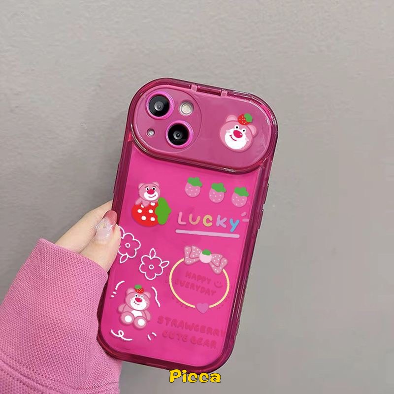 IPHONE Flip Make Up Cermin Disney Toy Story Losto Alien Case Kompatibel Untuk Iphone11 14 12 13 Pro MAX 7 8 14 Plus XR X XS MAX SE 2020 Beruang Strawberry Lucu Dengan Ornamen Boneka 3D Soft Case