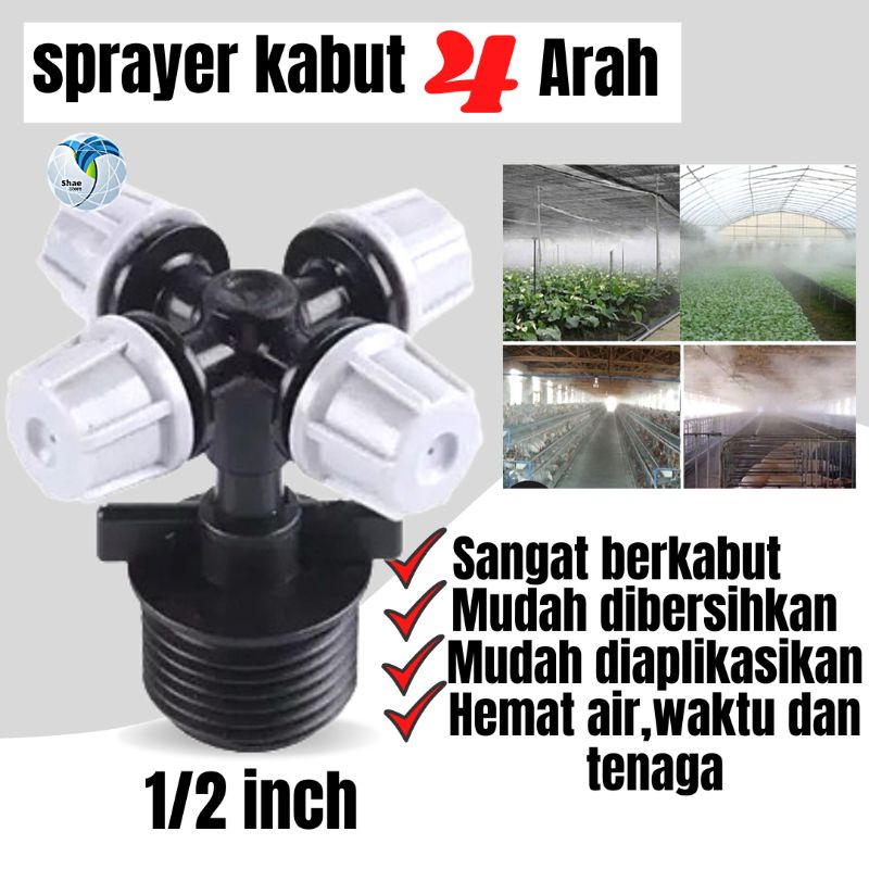 Nozzel Sprayer Kabut 4 Arah 1/2 inch Nozzel Sepuyer mist Fogger Sprinkler Sistim Irigasi Shaestore