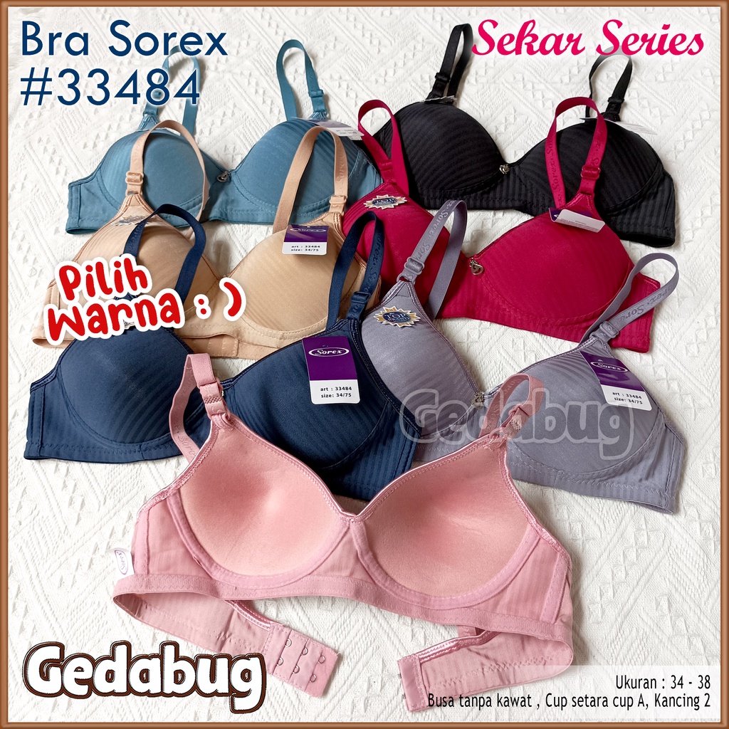 Sorex Bra 33484 Sekar Series Motif Salur  | Bra busa sedang tanpa Kawat Cup setara Cup A-B Kait 2 | Gedabug