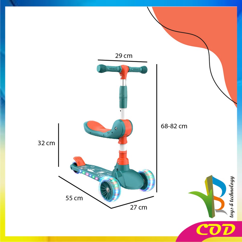 RB-M290 Mainan Anak Skuter Otoped Sepeda Duduk 3 Roda 2in1 Ada Musik Lagu Lampu Scooter Anak roda nyala