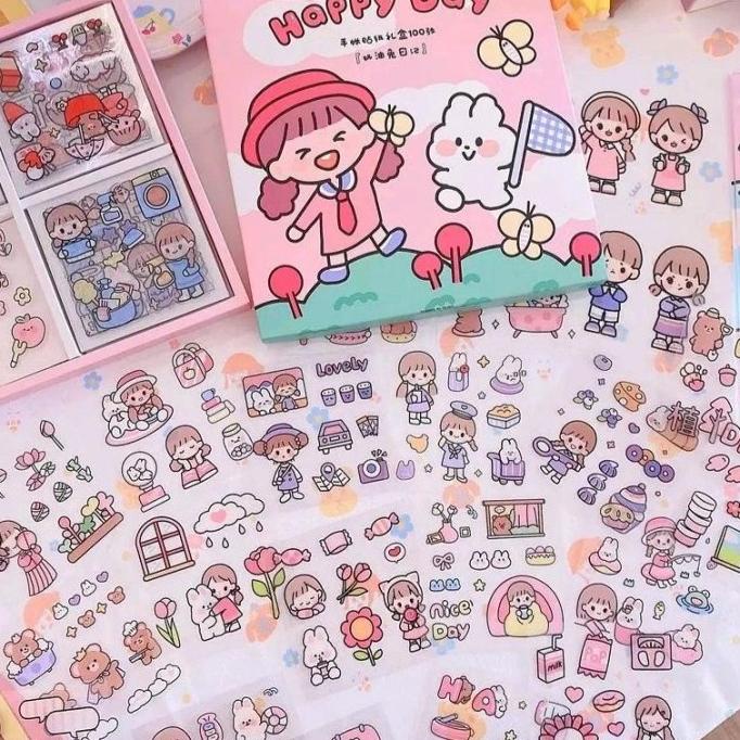 

50/100 lembar sticker dengan box Happy Day bahan PVC untuk