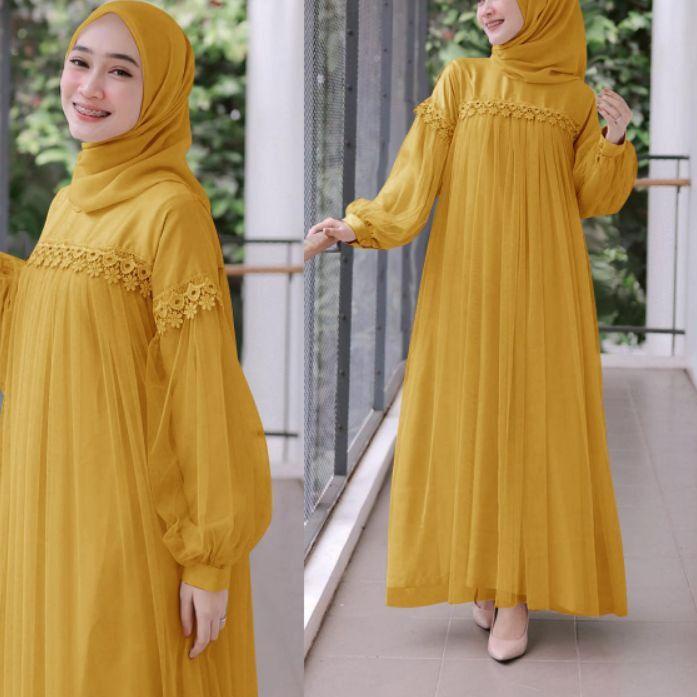 Star Seller.. MAXY NURAINI DWS, MOSCREPE TILE RENDA PREMIUM, GAMIS HIJAB MUSLIM, DRESS, 2 UKURAN