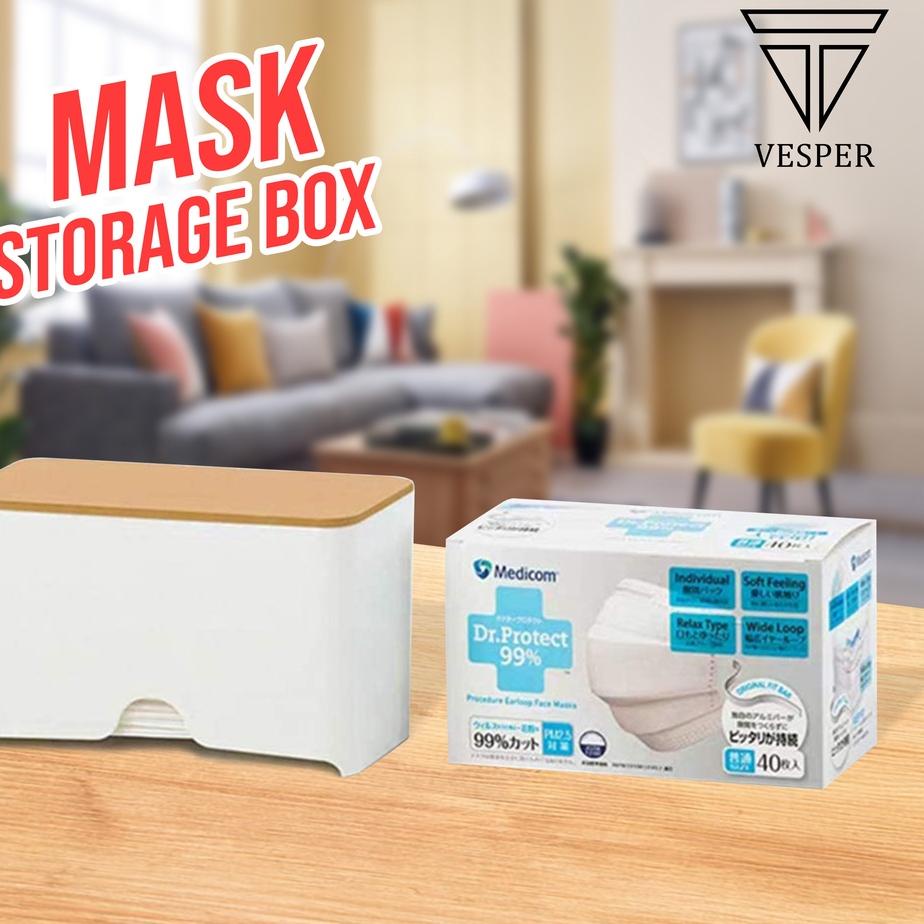 [M-1O ➸] mask storage box container bamboo lid ( BISA CUSTOM LOGO / NAMA ) / tempat kotak box penyim