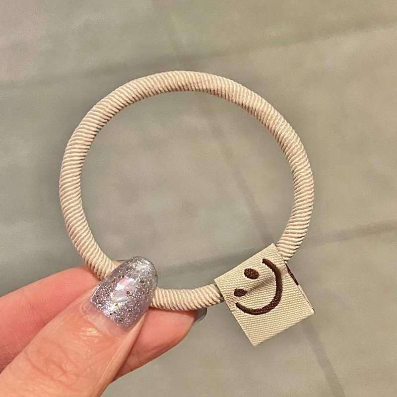 Fashion Simple Basic Smiley Face Hair Rope Tali Rambut Kopi Coklat Elastis Tinggi/Ikat Rambut