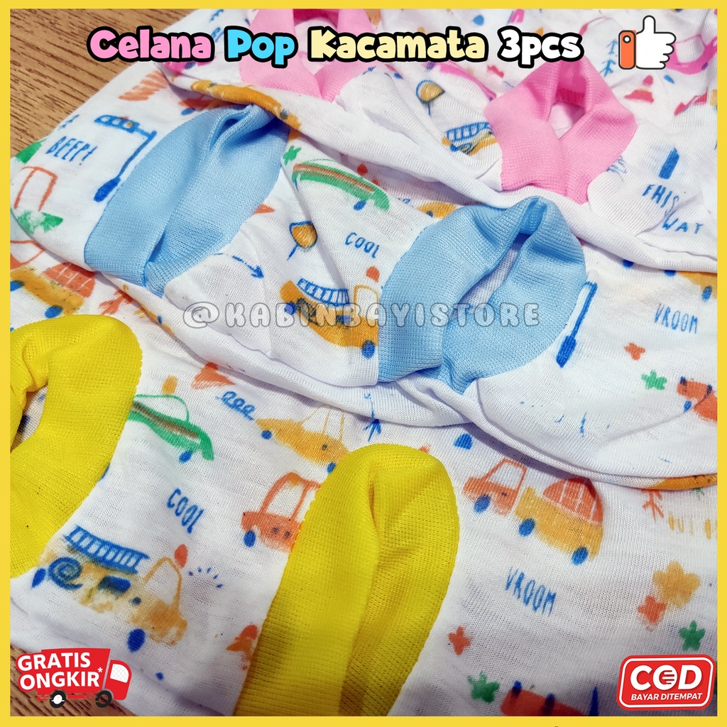 3 Pcs Celana Pop Kacamata Karakter Bayi Newborn