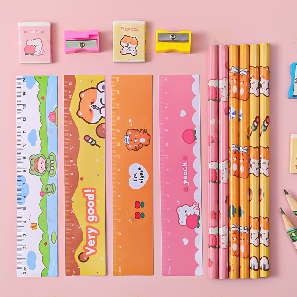 Lacoo 5in1 Alat tulis sekolah lengkap 1 set Pensil set alat tulis anak kartun Stationery set