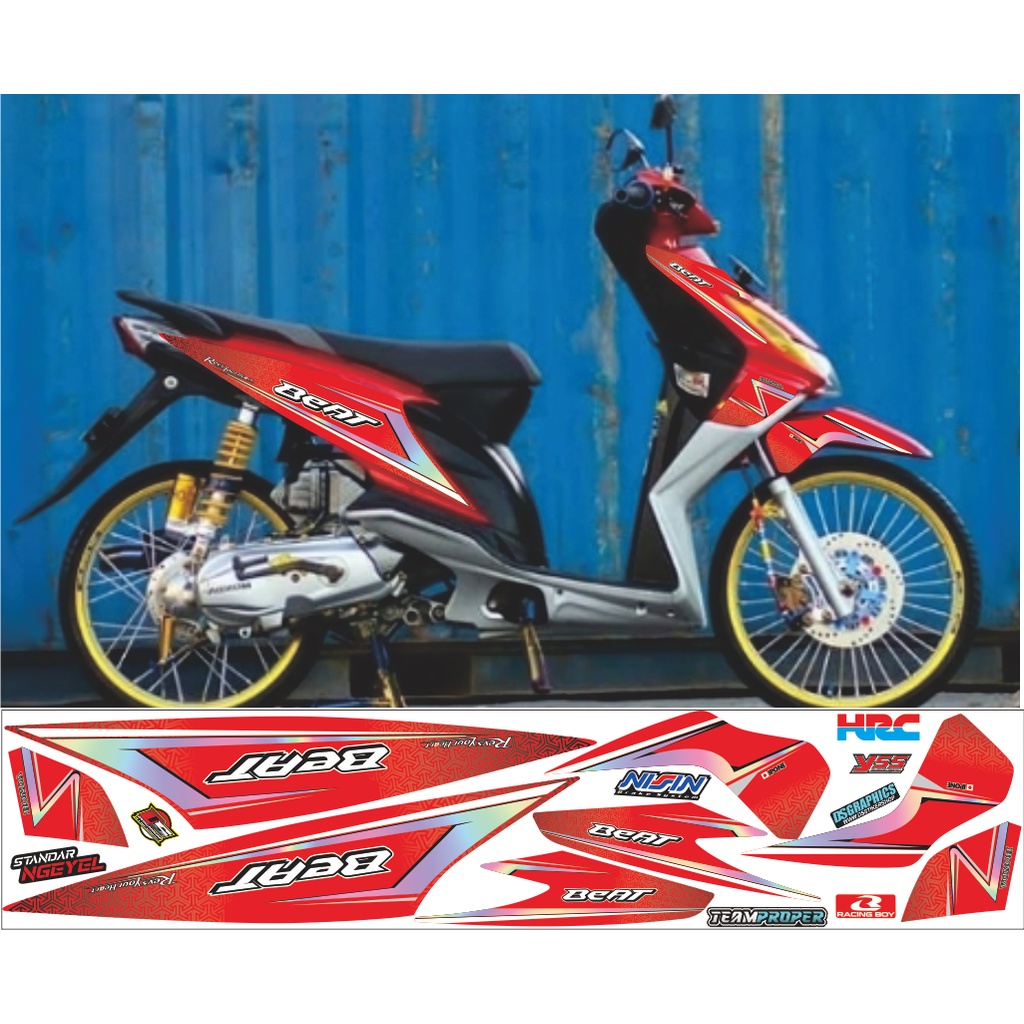 STRIPING BEAT KARBU VARIASI WARNA MERAH LIS HOLOGRAM