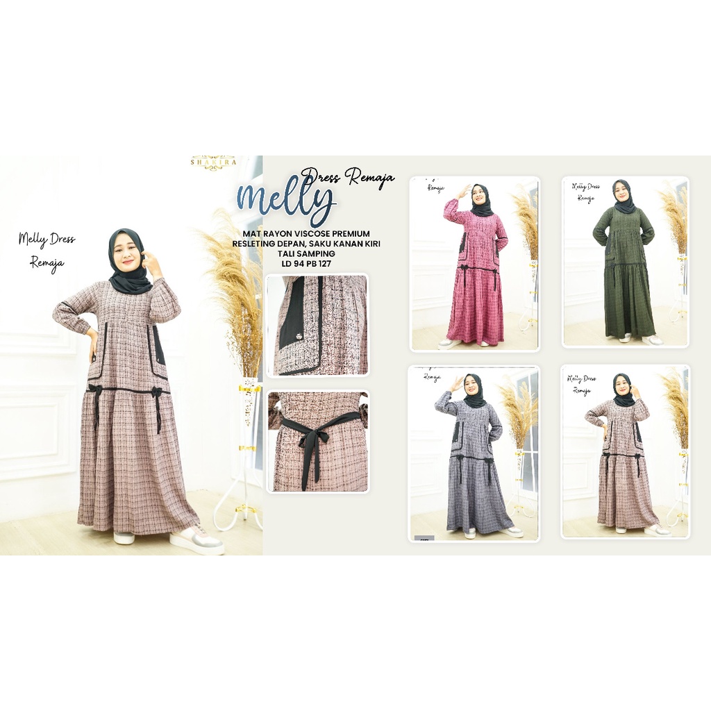 Gamis Remaja MELLY DRESS REMAJA Motif Kotak 1406 Bahan Rayon Viscose Premium Realpict 100% Gamis Jum