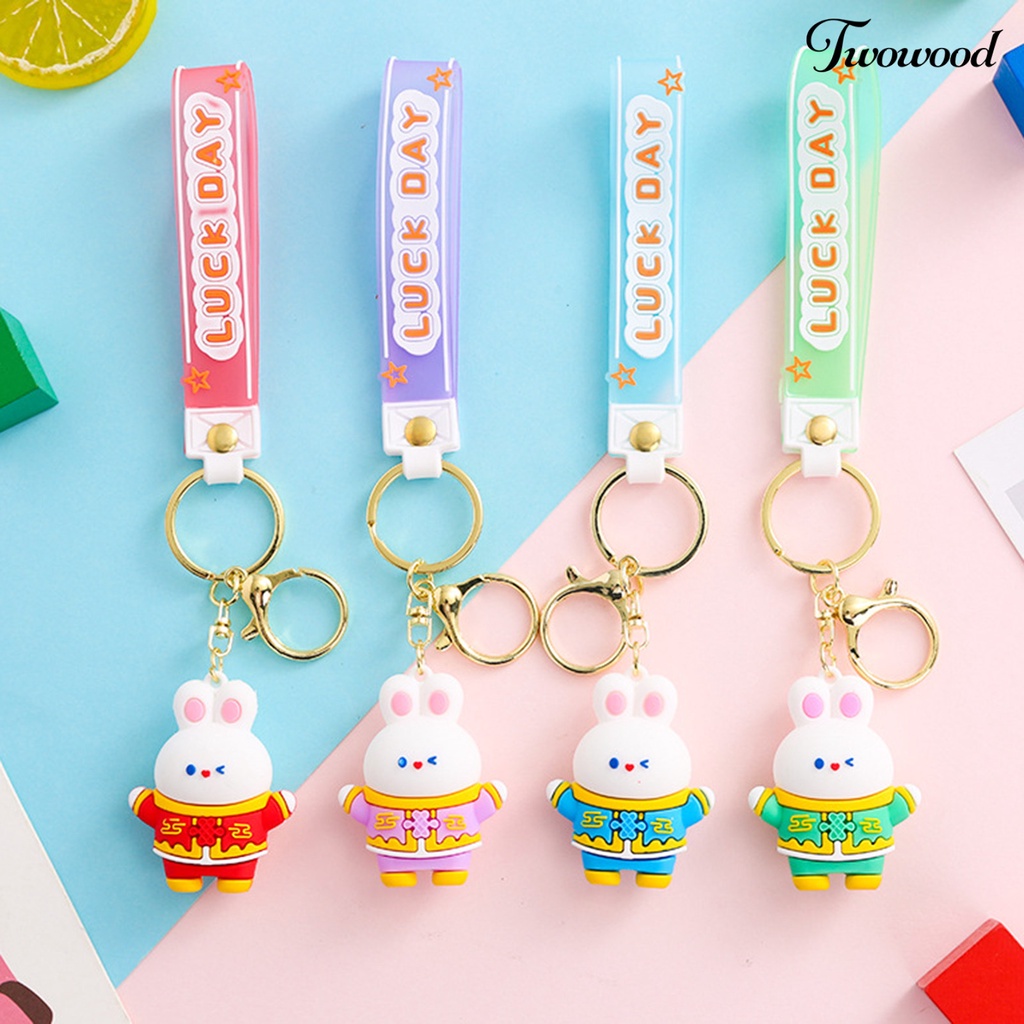 Twowood Rabbit Gantungan Kunci Serbaguna Bentuk Kartun Hewan Tiga Dimensi Warna-Warni Hias Hadiah Lucu Bunny Key Ring Mahasiswa Tas Sekolah Liontin Aksesori Busana