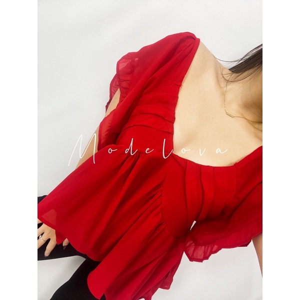MDLV ~ 5929# Griselda Asymmetric Ruffle Top Blouse Import