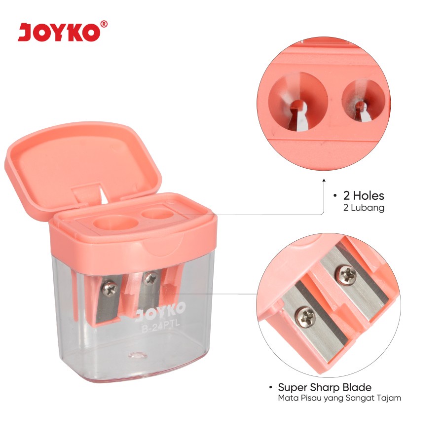 Rautan | Serutan | Sharpener Joyko B-24PTL 2 in 1 Warna Pastel