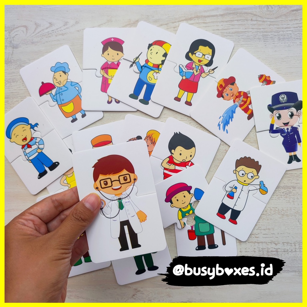 Busyboxes.id Mainan edukasi Puzzle Kayu profesi pekerjaan Anak jigsaw lucu wooden puzzle 2 keping wooden toys