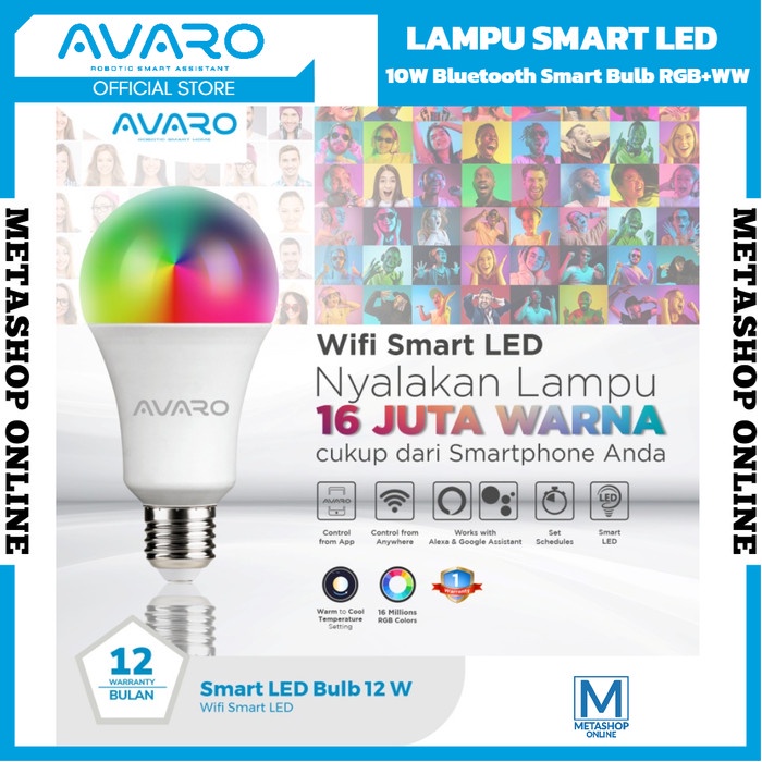 AVARO Lampu Pintar Smart LED 12W Watt WiFi Smart Bulb RGB + WW Bohlam
