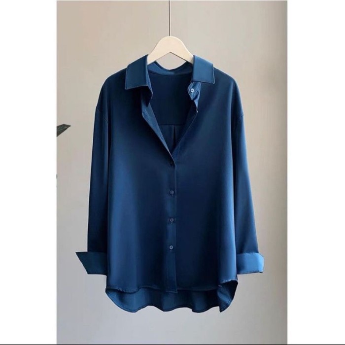 Terbaru Hemclo Kemeja Polos Wanita Big Size Kemeja Basic Atasan Wanita Terbaru