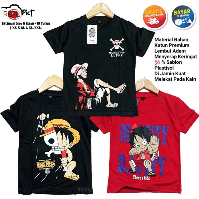 Atasan Baju Kaos Anak Laki Laki One Piece Monkey D'Luffy Original Cotton 30s Ingkigs Kids Fahion Style