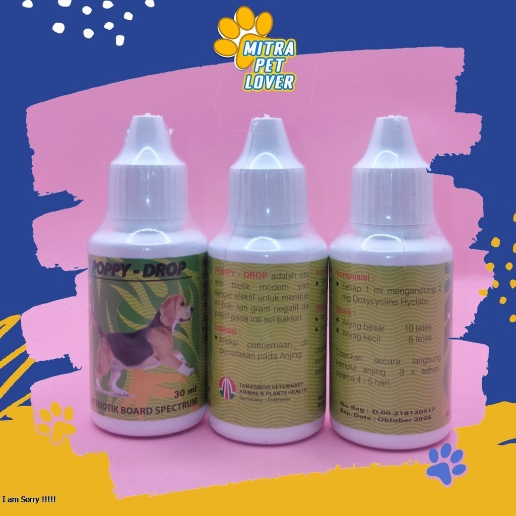 ANTIBIOTIK PEMBASMI BAKTERI ANJING - POPPY DOG DROP 30ML - OBAT UNTUK MENGOBATI INFEKSI PENCERNAAN PADA DOGGY - MURAH ASLI GARANSI KUALITAS ORIGINAL - PET ANIMAL HEALTHCARE &amp; VETERINARY TAMASINDO OBAT KESEHATAN &amp;  VITAMIN TERNAK HEWAN  MITRAPETLOVER