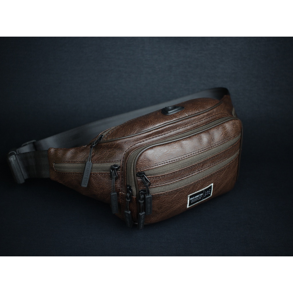 Waistbag Waterproof Polo Amstar 7 Resleting Kulit PU Leather Anti Air Tas Pinggang Tas Selempang