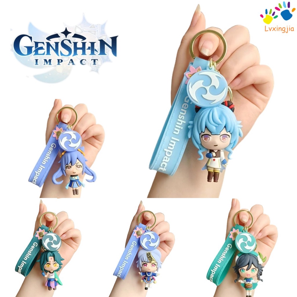 Genshin Impact Keychain Xiao Venti Qiqi Keqing Figure Toy PVC Doll Keychain Bag Pendant Keyring Kids Christmas Birthday Gift