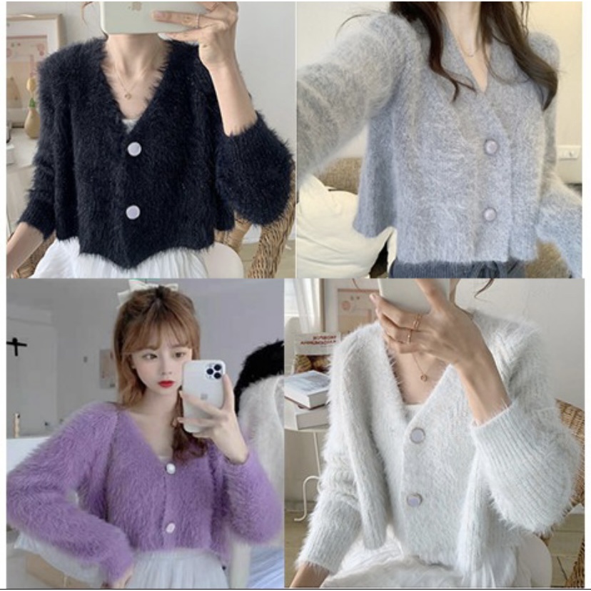 Cardigan bulu tebal import (crop) dengan gaya eonni korea