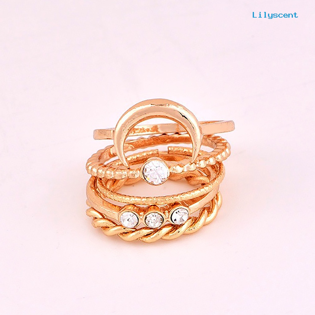 [LS]5Pcs Vintage Moon Knuckle Finger Ring Set Bohemian Perhiasan Sendi Yang Dapat Disesuaikan