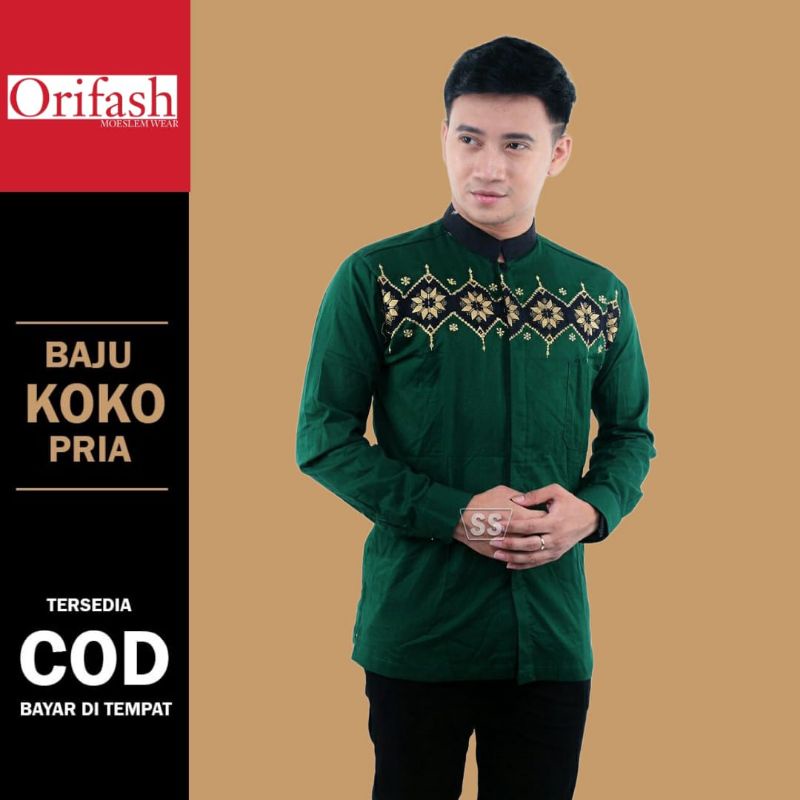 BAJU KOKO DEWASA MUSLIM MODERN KOKO BORDIR TERLARIS ATASAN MUSLIM PRIA BAHAN KATUN HALUS MENYERAP KERINGAT