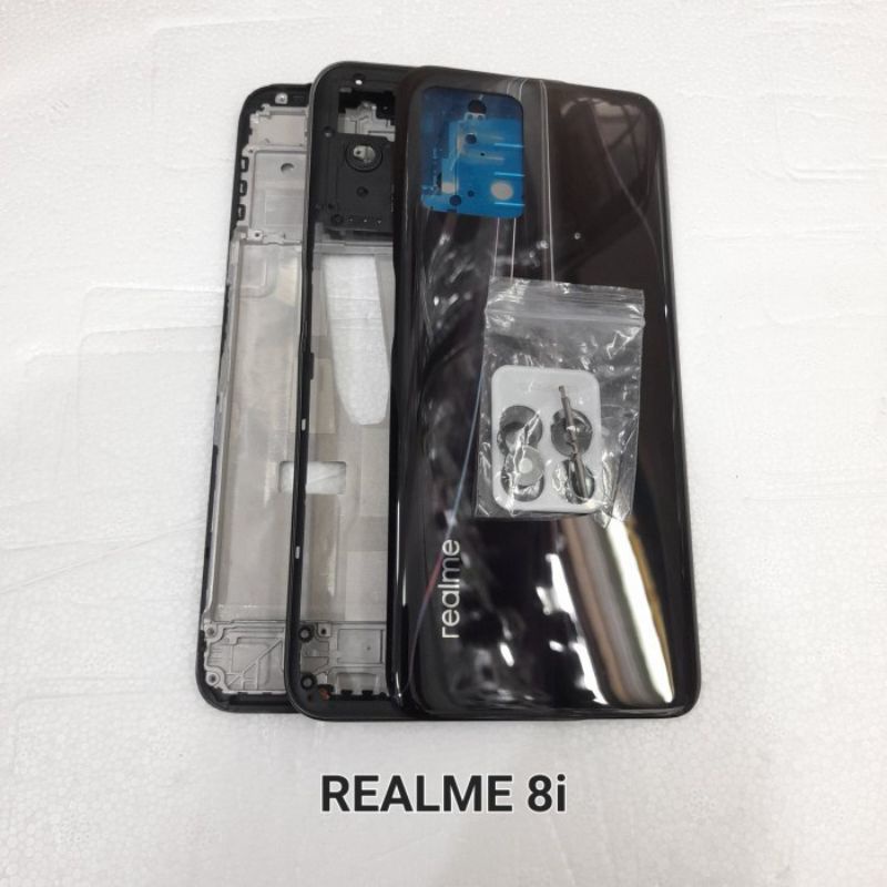 FRAME+BACKDOOR TULANG TENGAH LCD KESING CASING HOUSING FULLSET REALME 8I TUTUP BELAKANG REALME 8i ORIGINAL