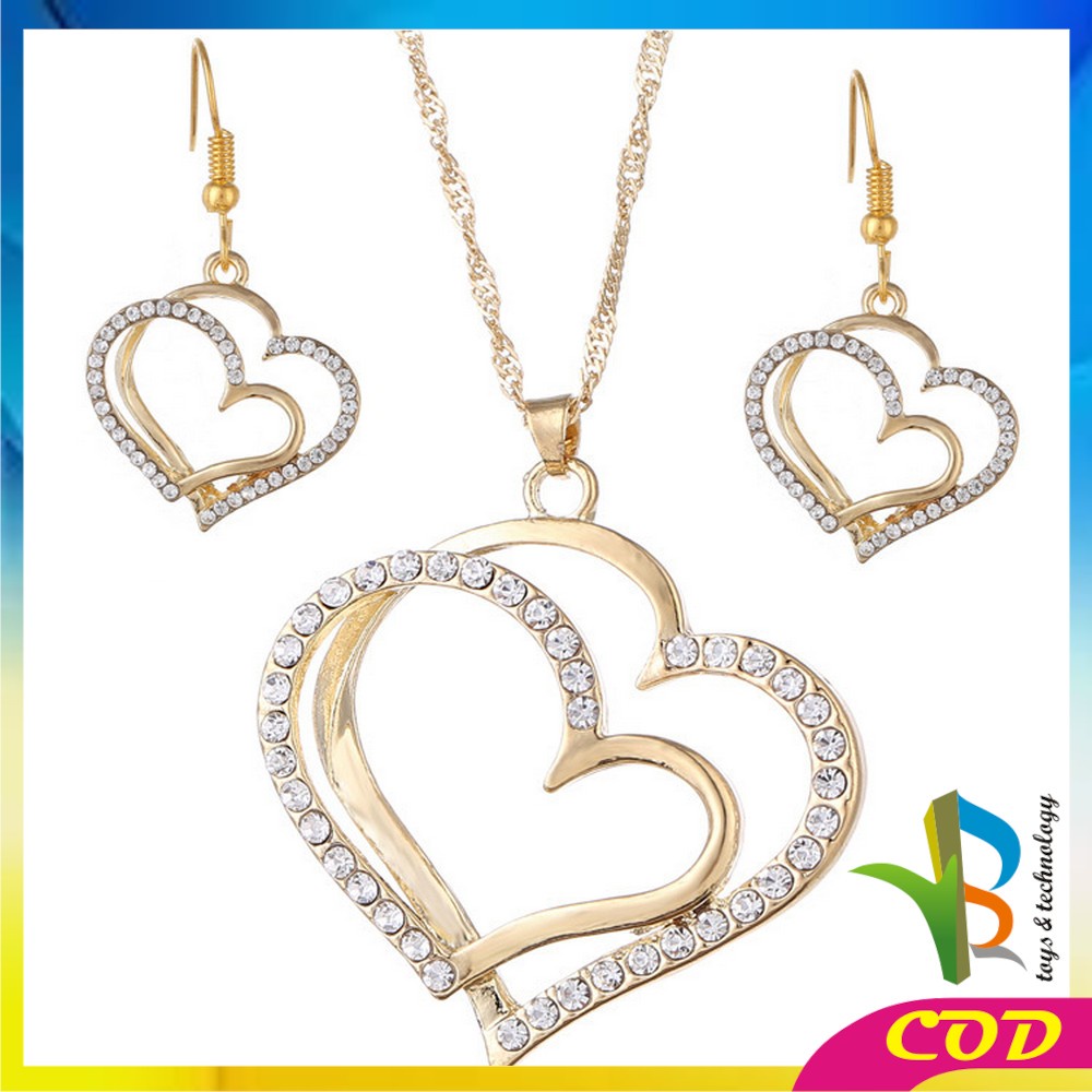 RB-K120 Kalung Anting Set Motif Hati Kalung Rantai Anti Karat Fashion Wanita Korea Aksesoris